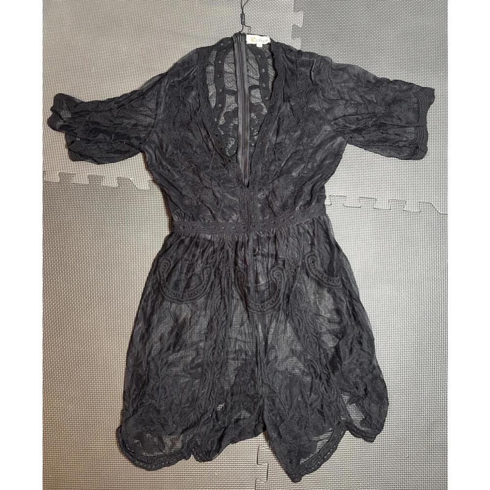 Eleter Size Small Black Lace Short Sleeve Romper Dress Jumpsuit Valentines Day